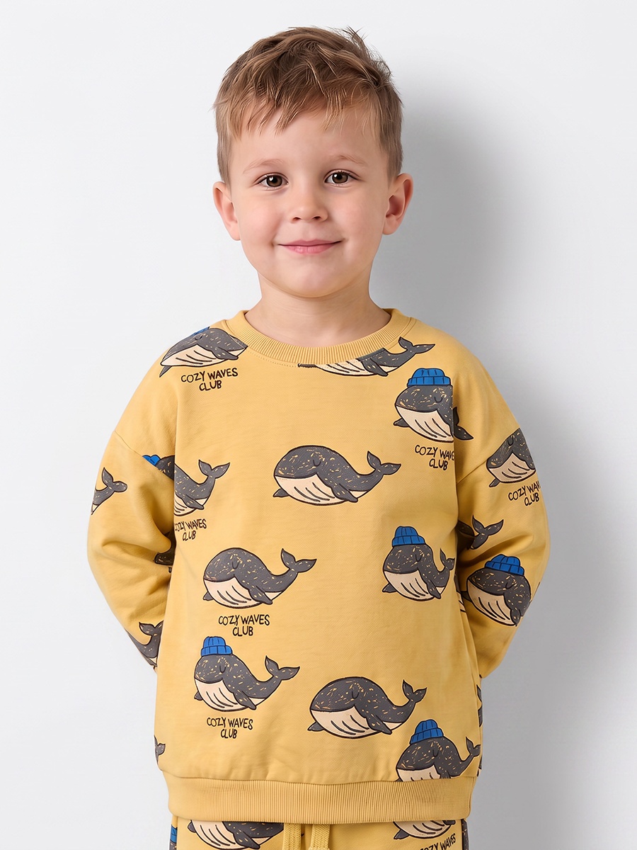 Juniors Crew Neck Long Sleeves Sweatshirt and Joggers Set with Whale Print