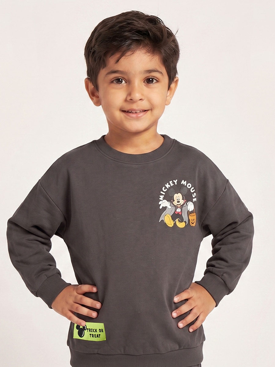 Crew Neck Long Sleeves Sweatshirt and Joggers Set with Mickey Mouse Print