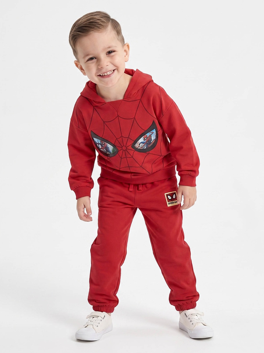 Hooded Neck Long Sleeves Sweatshirt and Joggers Set with Spider-Man Print