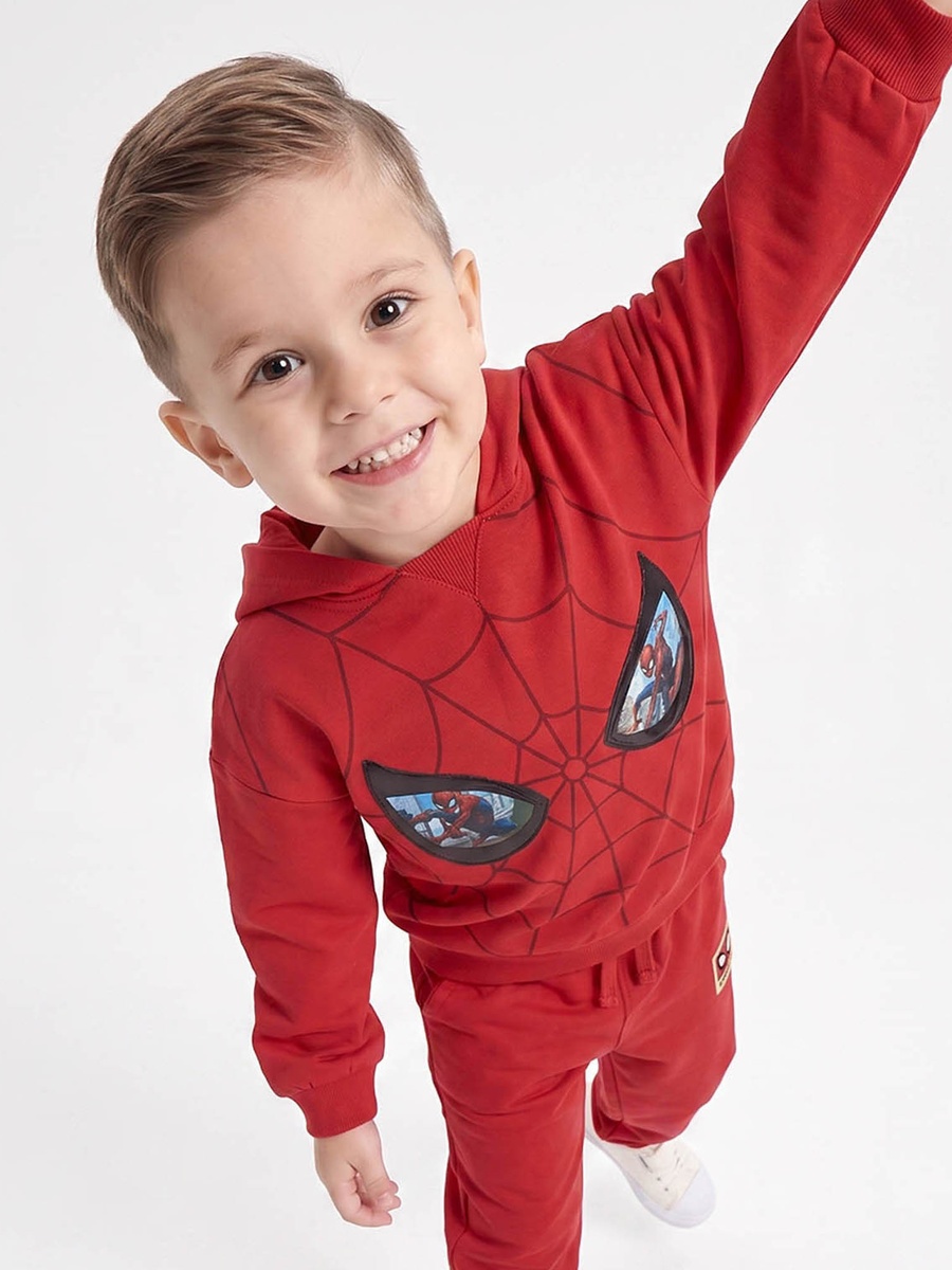 Hooded Neck Long Sleeves Sweatshirt and Joggers Set with Spider-Man Print