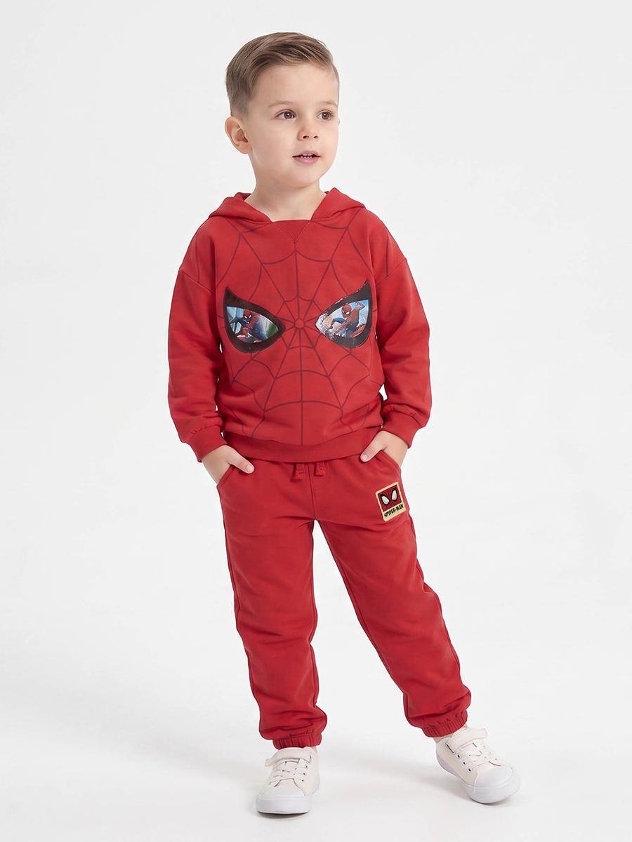 Hooded Neck Long Sleeves Sweatshirt and Joggers Set with Spider-Man Print