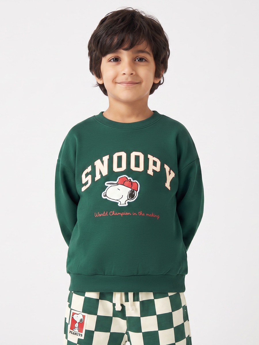 Crew Neck Long Sleeves Sweatshirt and Pants Set with Snoopy Print