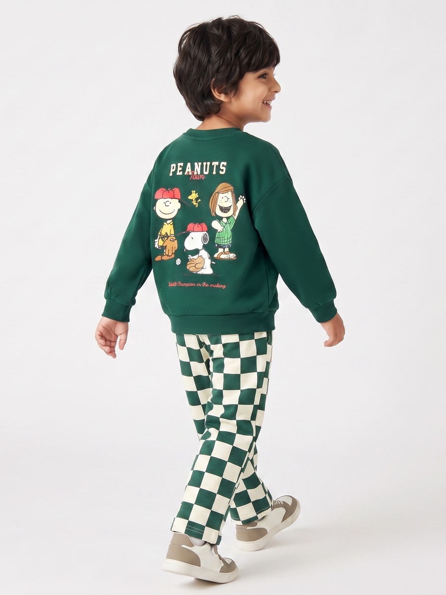 Crew Neck Long Sleeves Sweatshirt and Pants Set with Snoopy Print