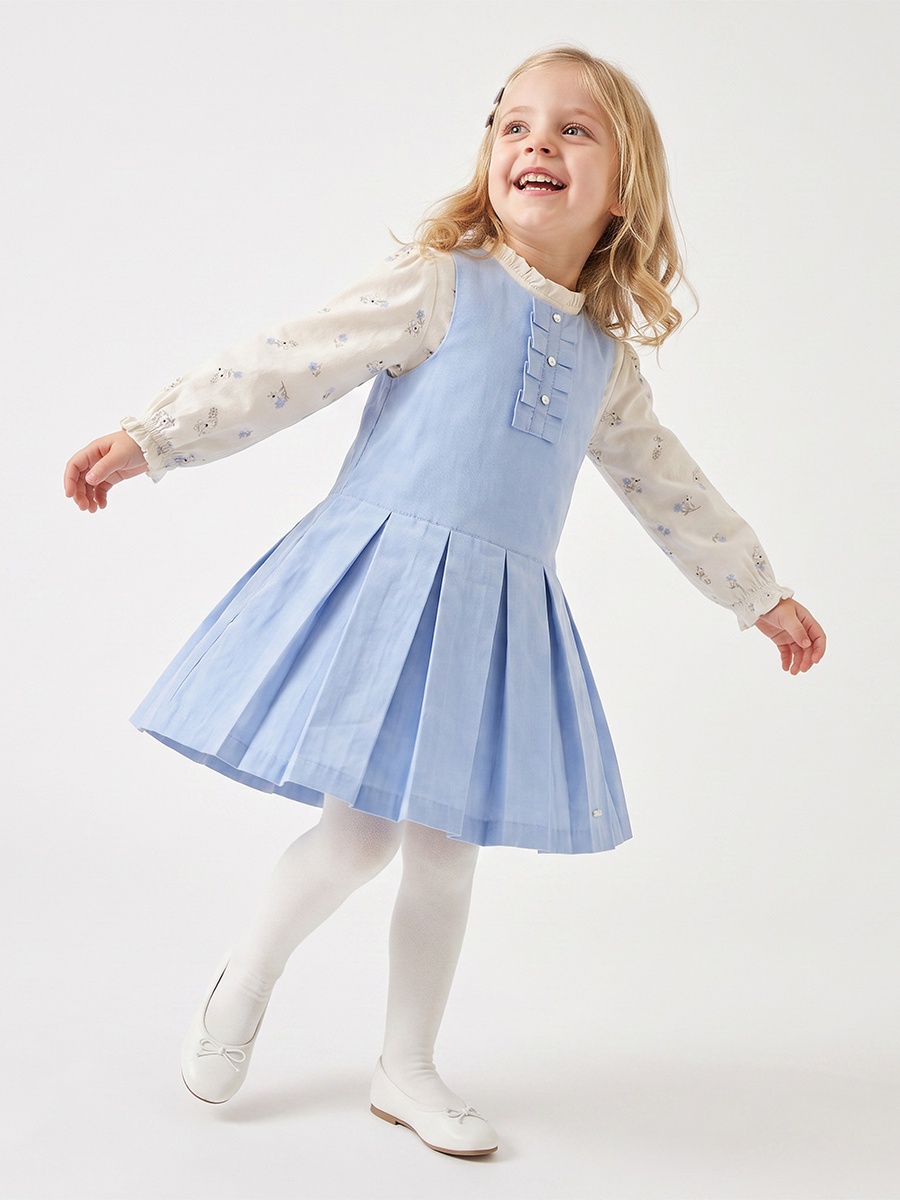 Round Neck Long Sleeves Top and Pinafore Set with Tights
