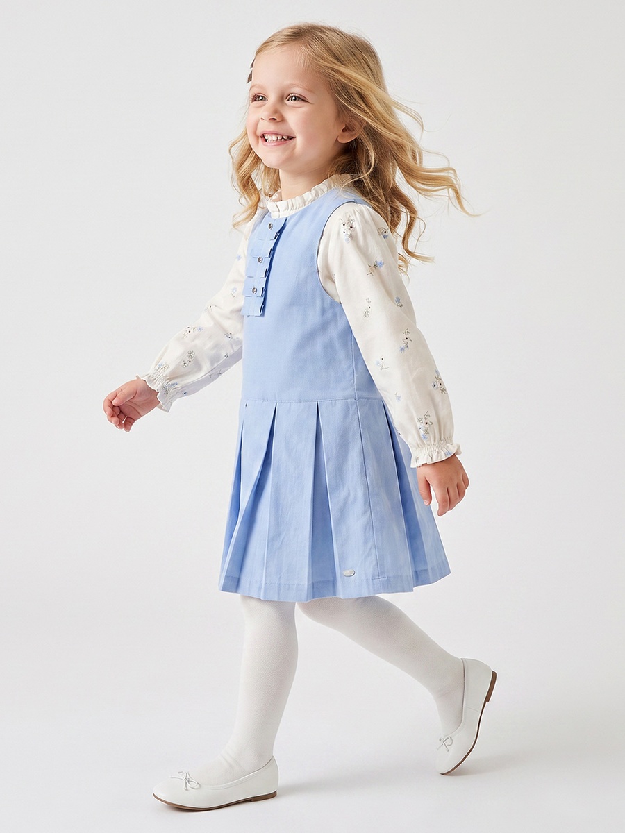 Round Neck Long Sleeves Top and Pinafore Set with Tights