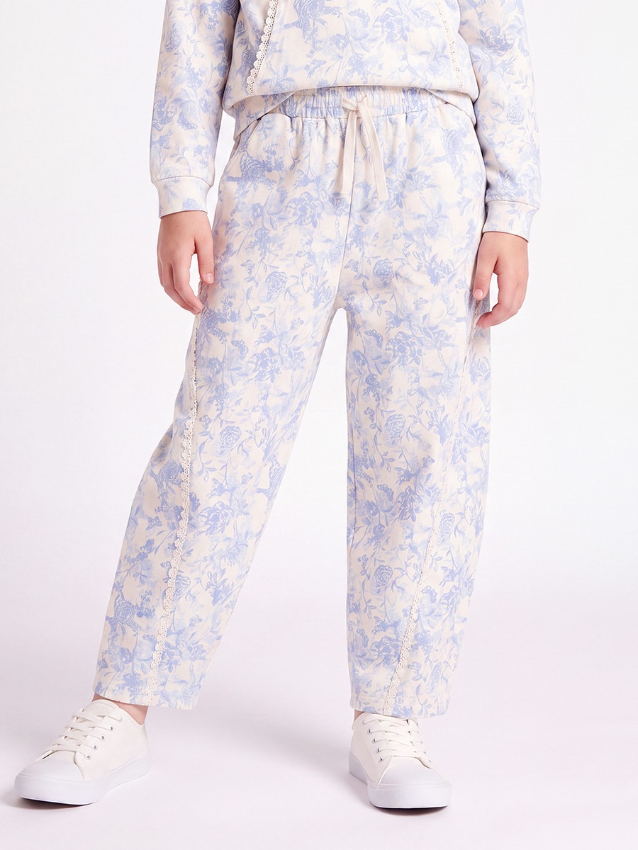 Juniors Hooded Long Sleeves Sweatshirt and Trousers Set with Floral Print