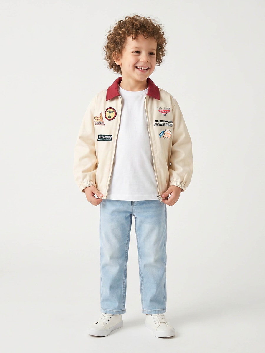 Juniors Lightning McQueen Print Bomber Jacket with Long Sleeves