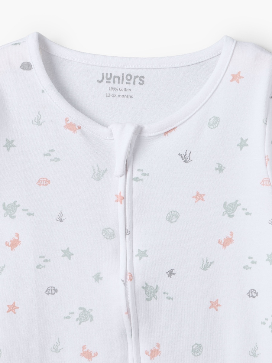 Juniors Cotton Round Neck Long Sleeves Sleepsuit with Oceanic Print