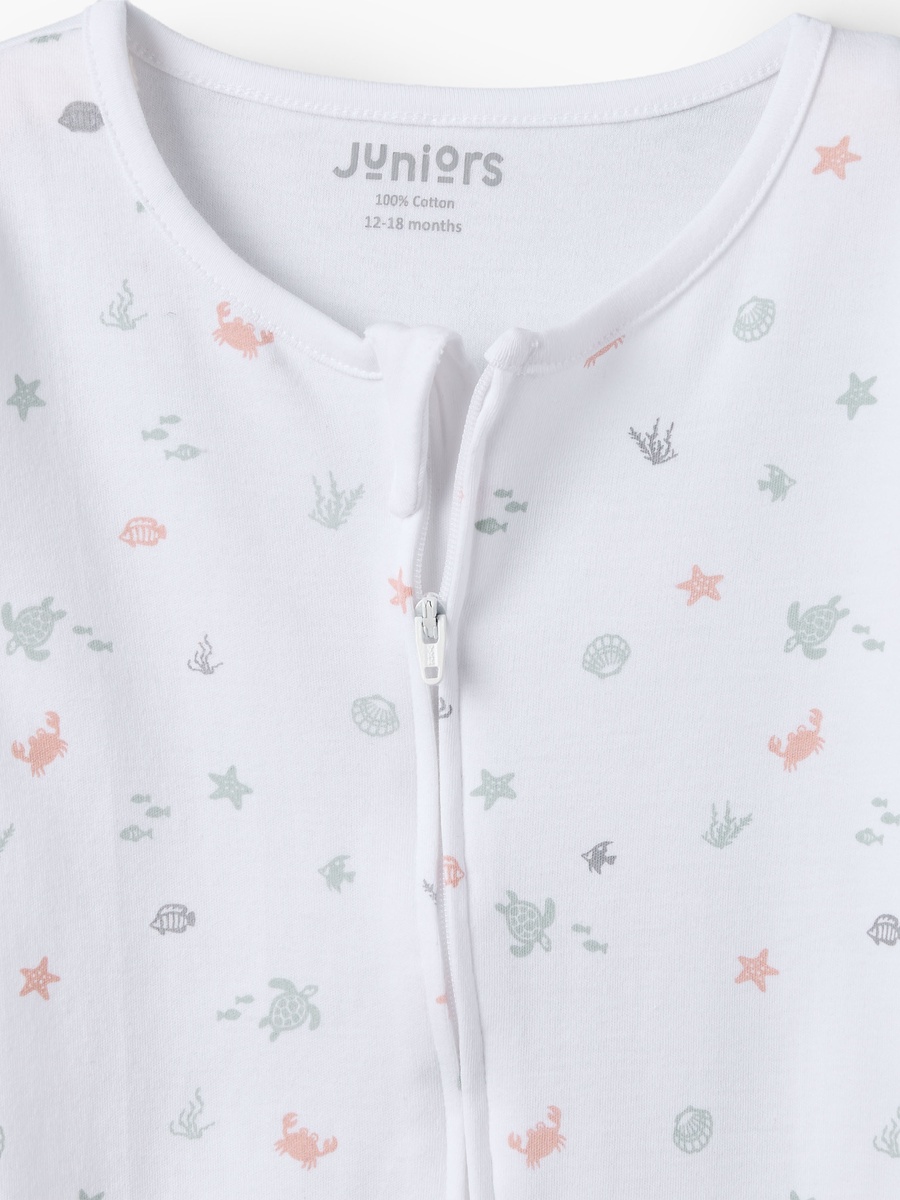 Juniors Cotton Round Neck Long Sleeves Sleepsuit with Oceanic Print