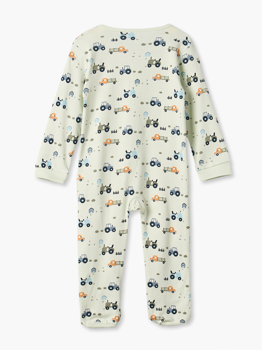 Juniors Round Neck Long Sleeves Sleepsuit with Construction Vehicle Print
