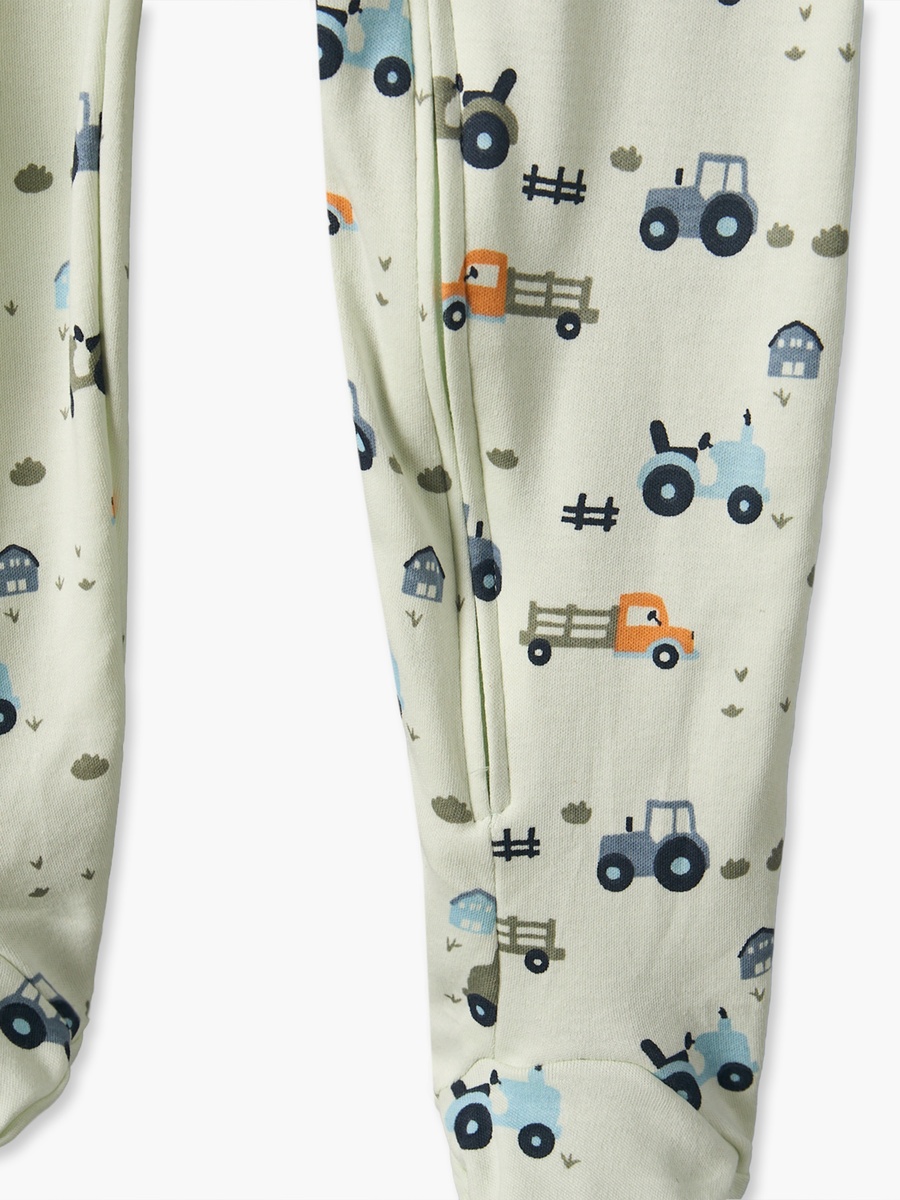 Juniors Round Neck Long Sleeves Sleepsuit with Construction Vehicle Print
