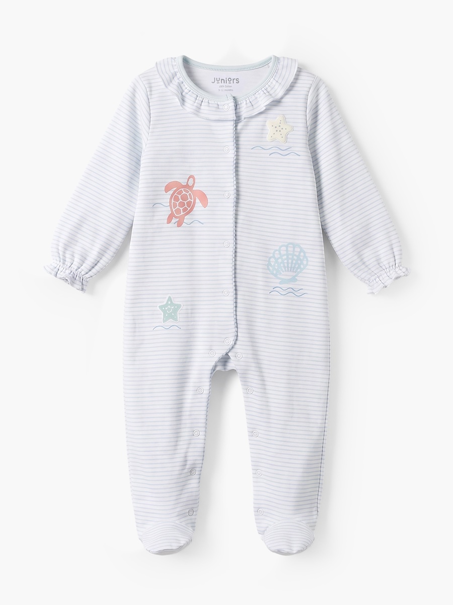 Juniors Cotton Crew Neck Long Sleeves Sleepsuit with Aquatic Print