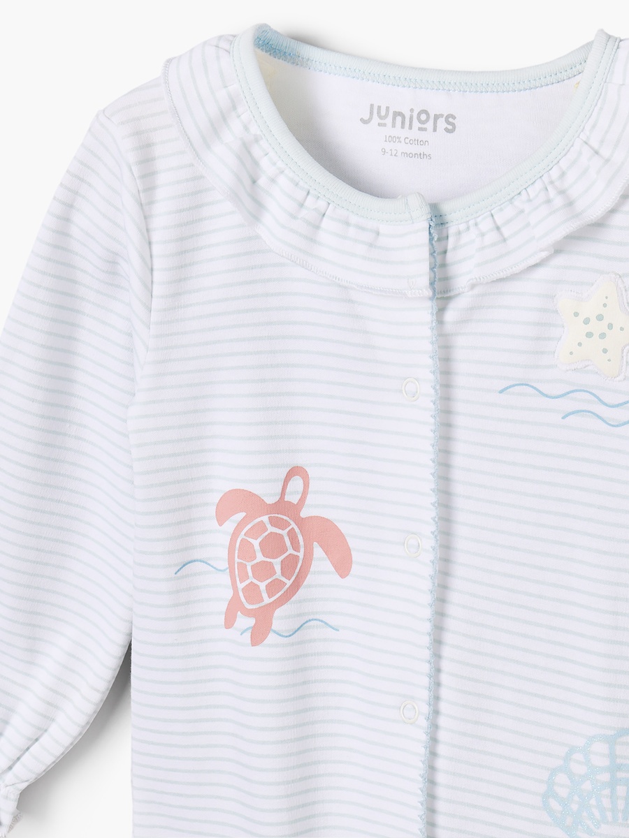 Juniors Cotton Crew Neck Long Sleeves Sleepsuit with Aquatic Print