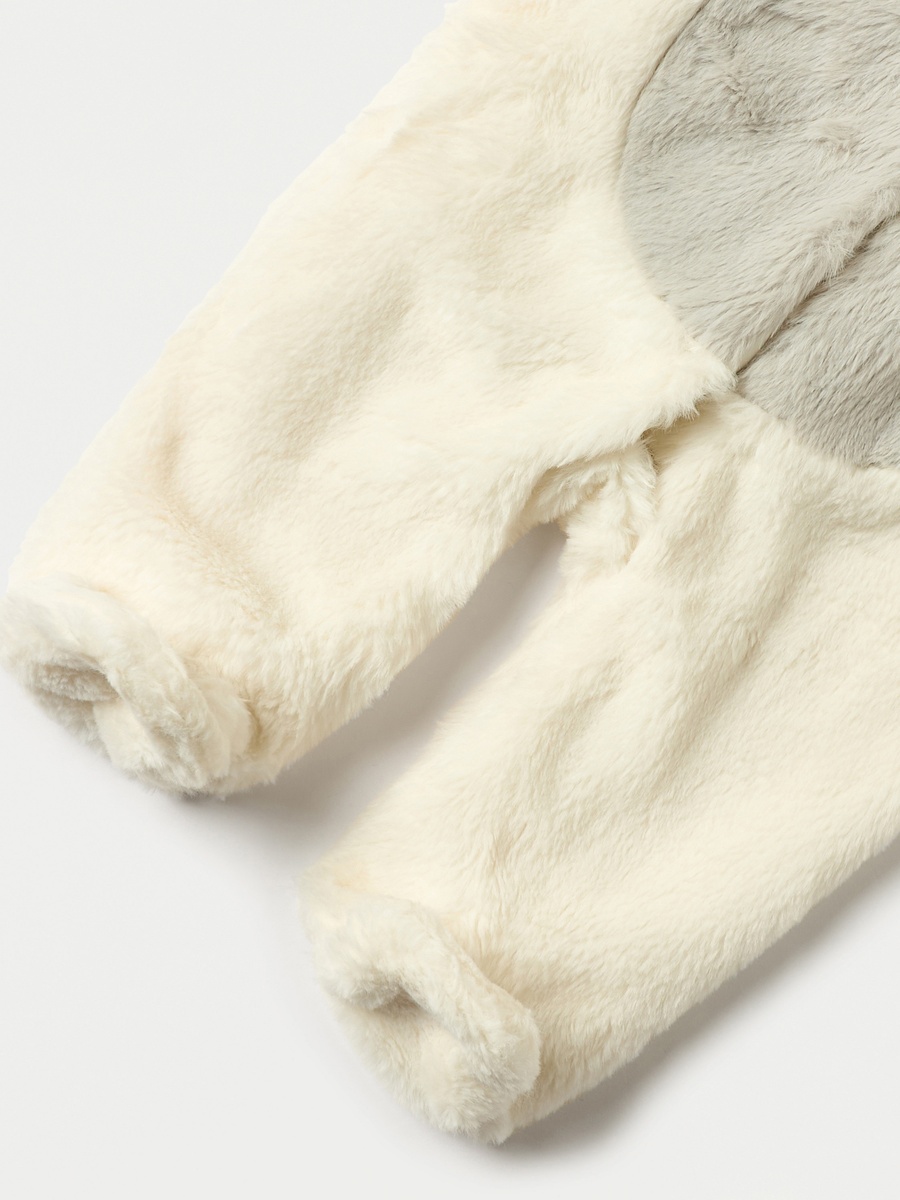 Juniors Faux Fur Textured Hooded Sleepsuit with Applique Detail and Zip Closure