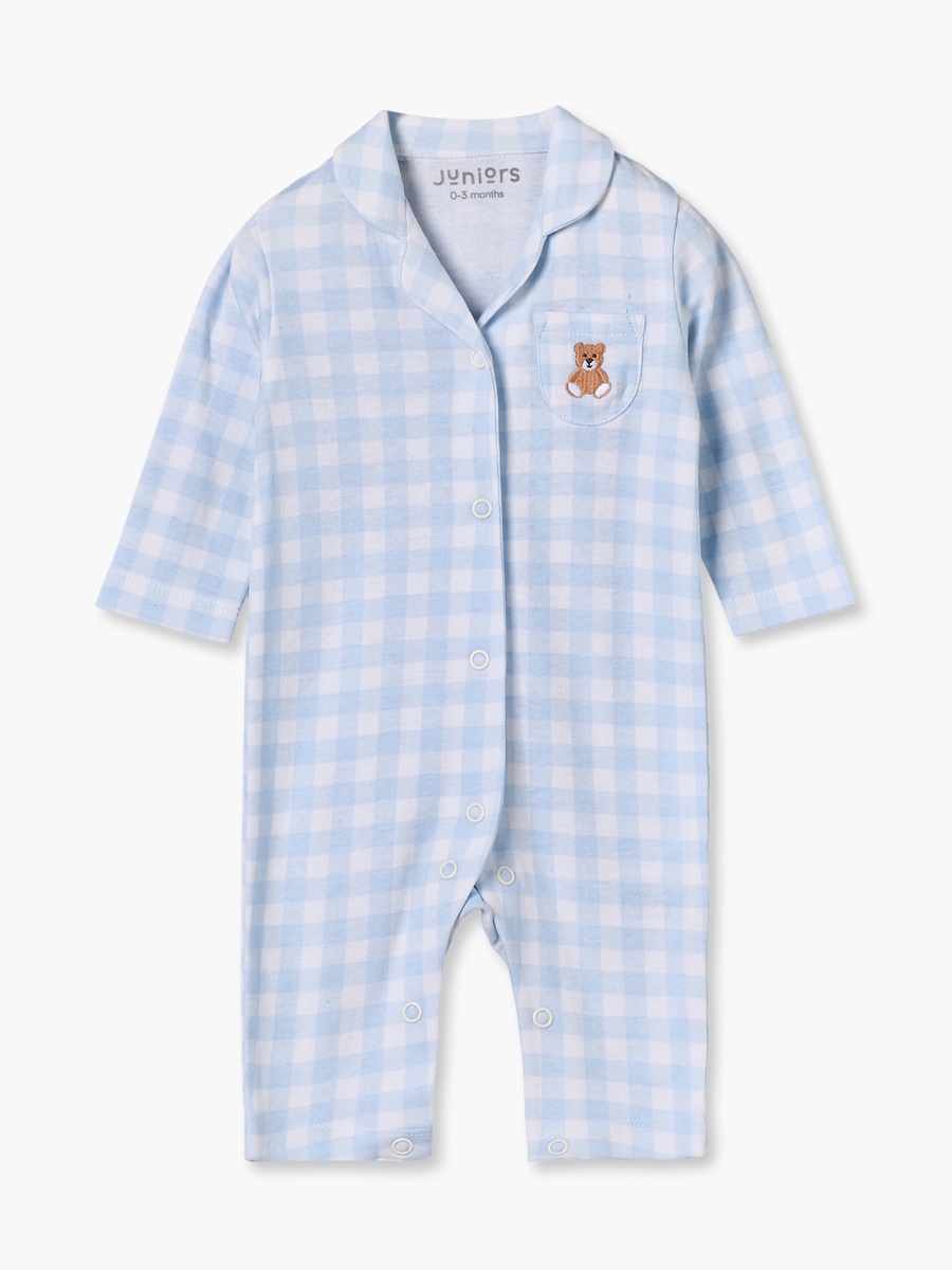 Juniors Cotton Collared Long Sleeves Sleepsuit with Checks
