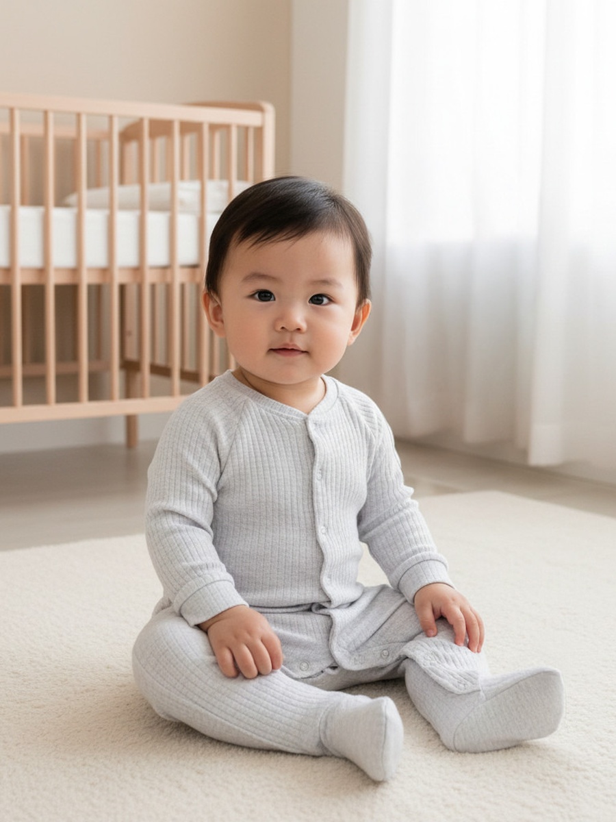 Juniors Textured Closed Feet Sleepsuit with Long Sleeves