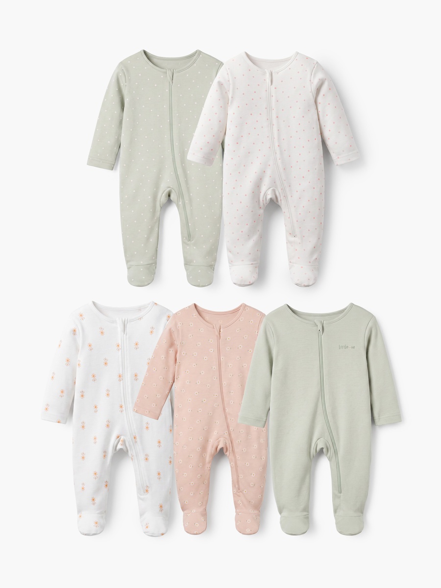 Pack of 5 Juniors Cotton Crew Neck Long Sleeves Sleepsuit with Floral Print