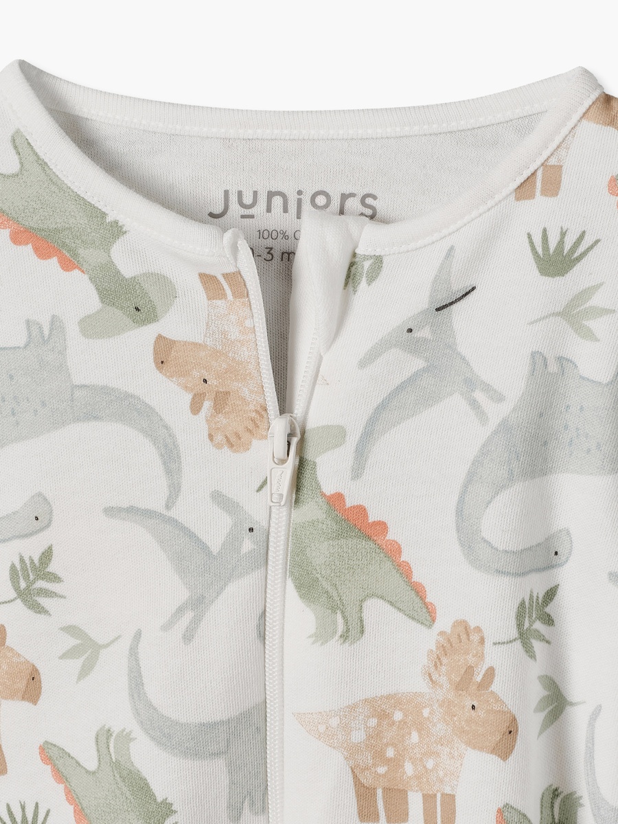 Juniors Cotton Crew Neck Long Sleeves Sleepsuit with Dinosaur Print