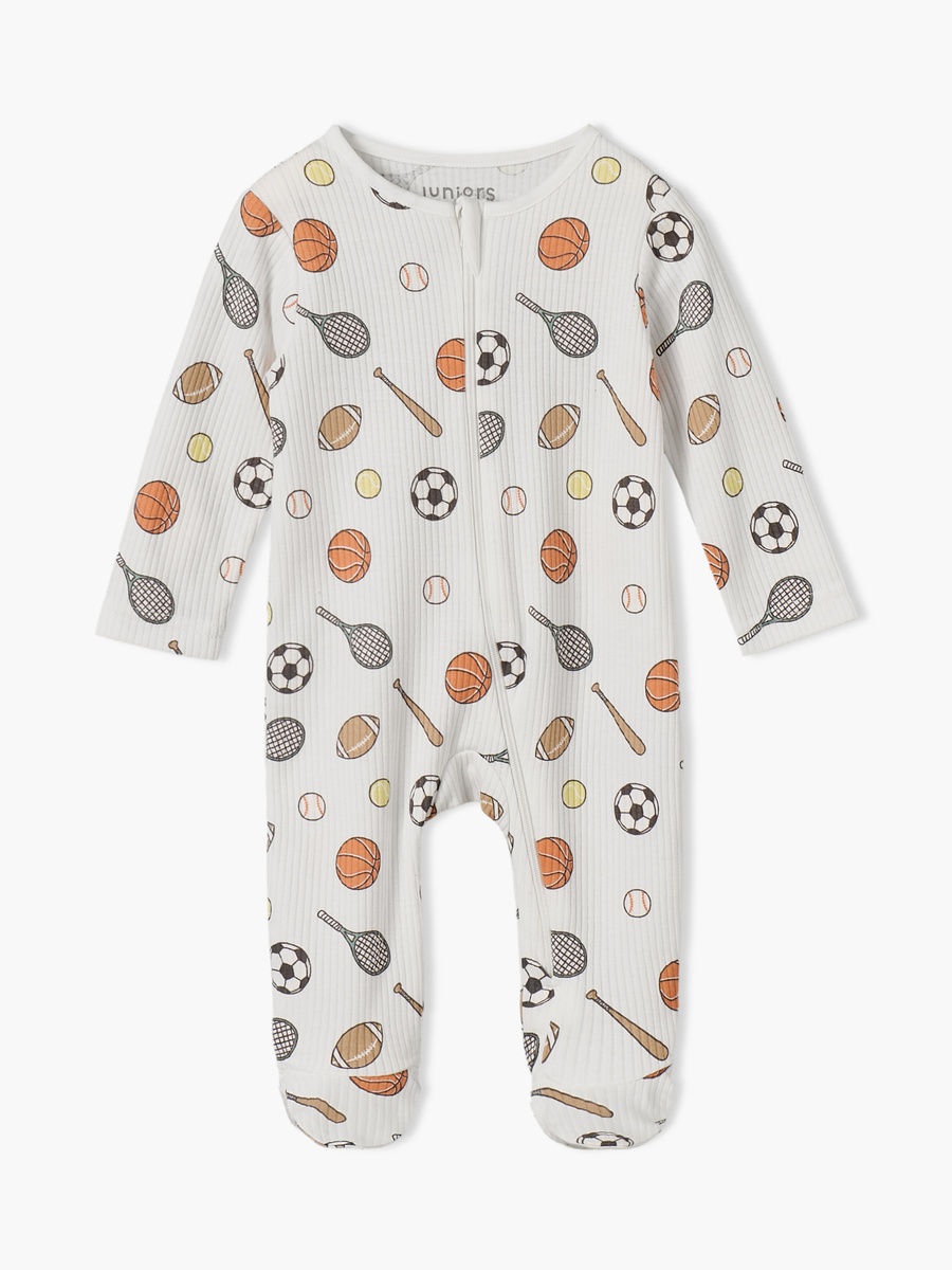 Juniors Cotton Round Neck Long Sleeves Sleepsuit with Sports Print