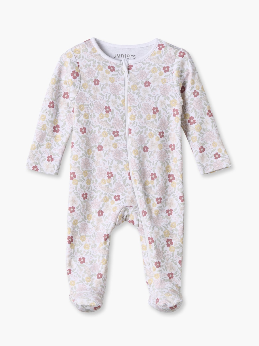 Juniors Cotton Round Neck Long Sleeves Sleepsuit with Floral Print