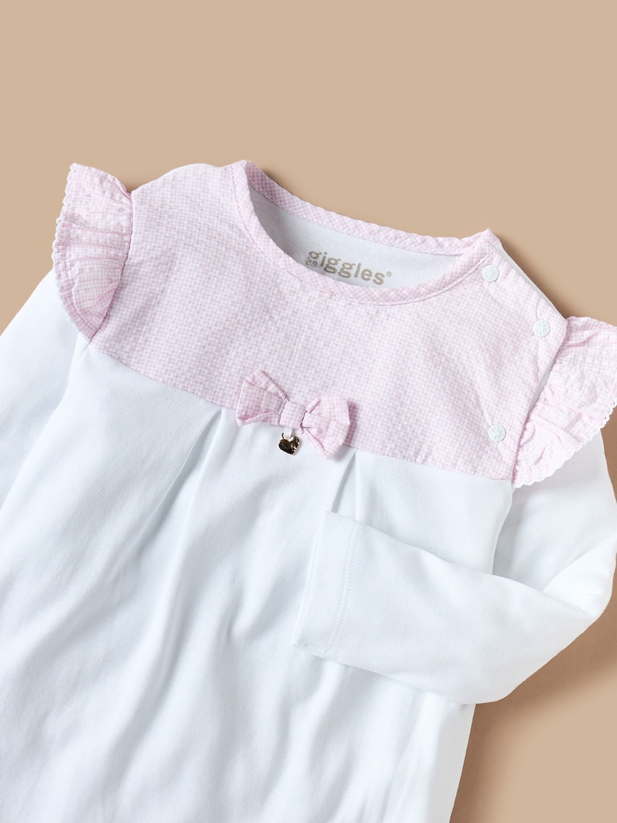 Giggles Bow Accent Closed Feet Sleepsuit with Long Sleeves