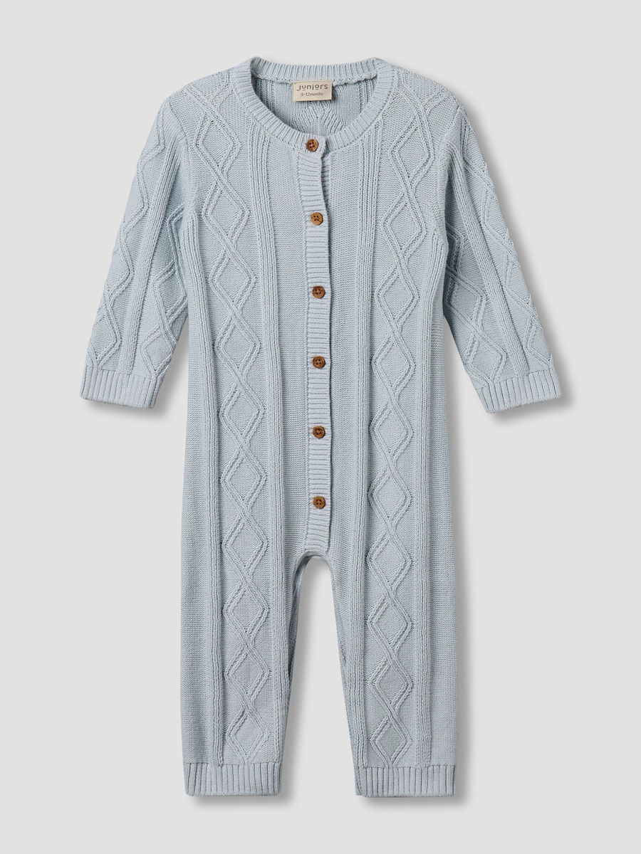 Juniors Cotton Round Neck Long Sleeves Sleepsuit with Knit Texture