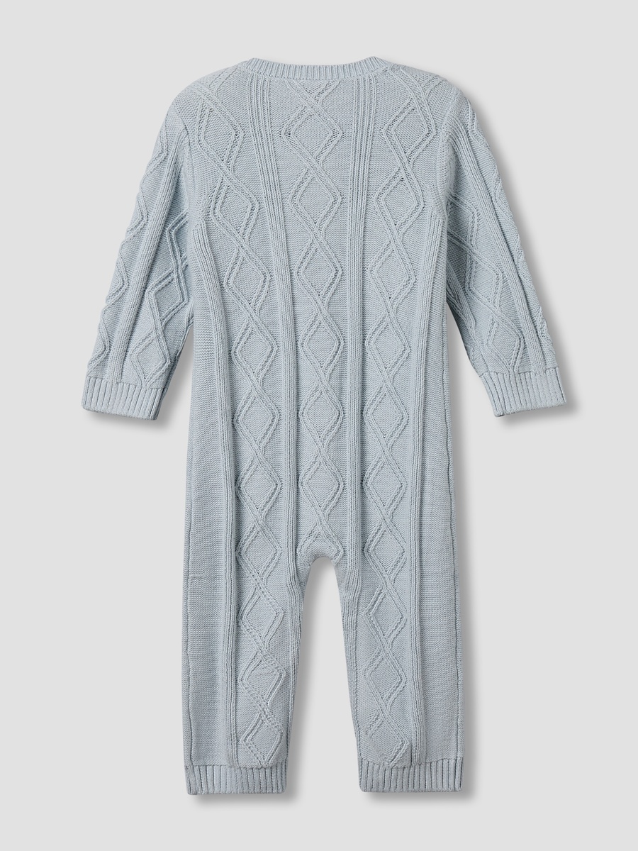 Juniors Cotton Round Neck Long Sleeves Sleepsuit with Knit Texture