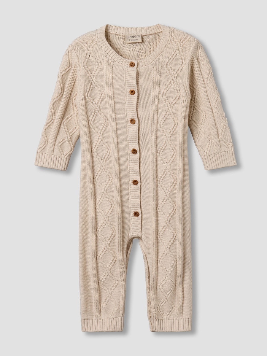 Juniors Cotton Round Neck Long Sleeves Sleepsuit with Knit Texture