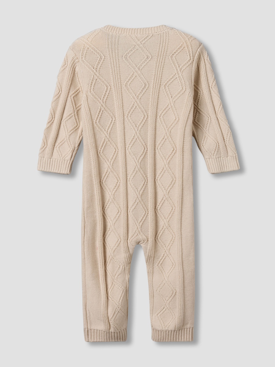Juniors Cotton Round Neck Long Sleeves Sleepsuit with Knit Texture