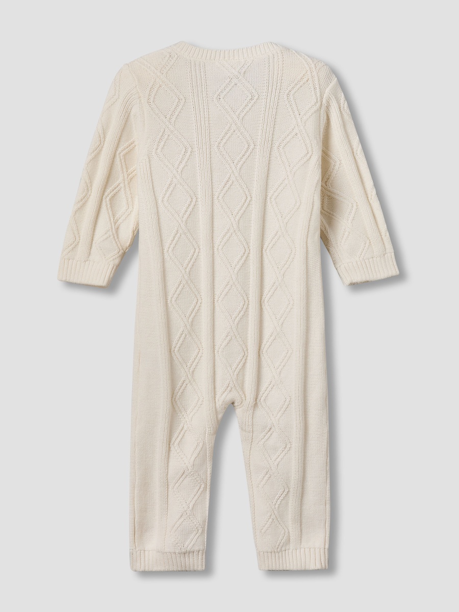 Juniors Cotton Round Neck Long Sleeves Sleepsuit with Knit Texture