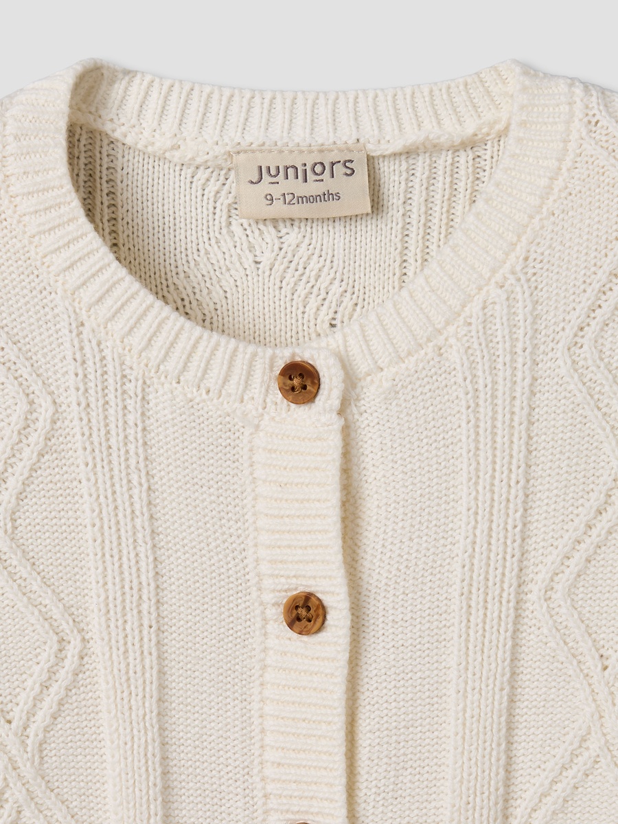 Juniors Cotton Round Neck Long Sleeves Sleepsuit with Knit Texture