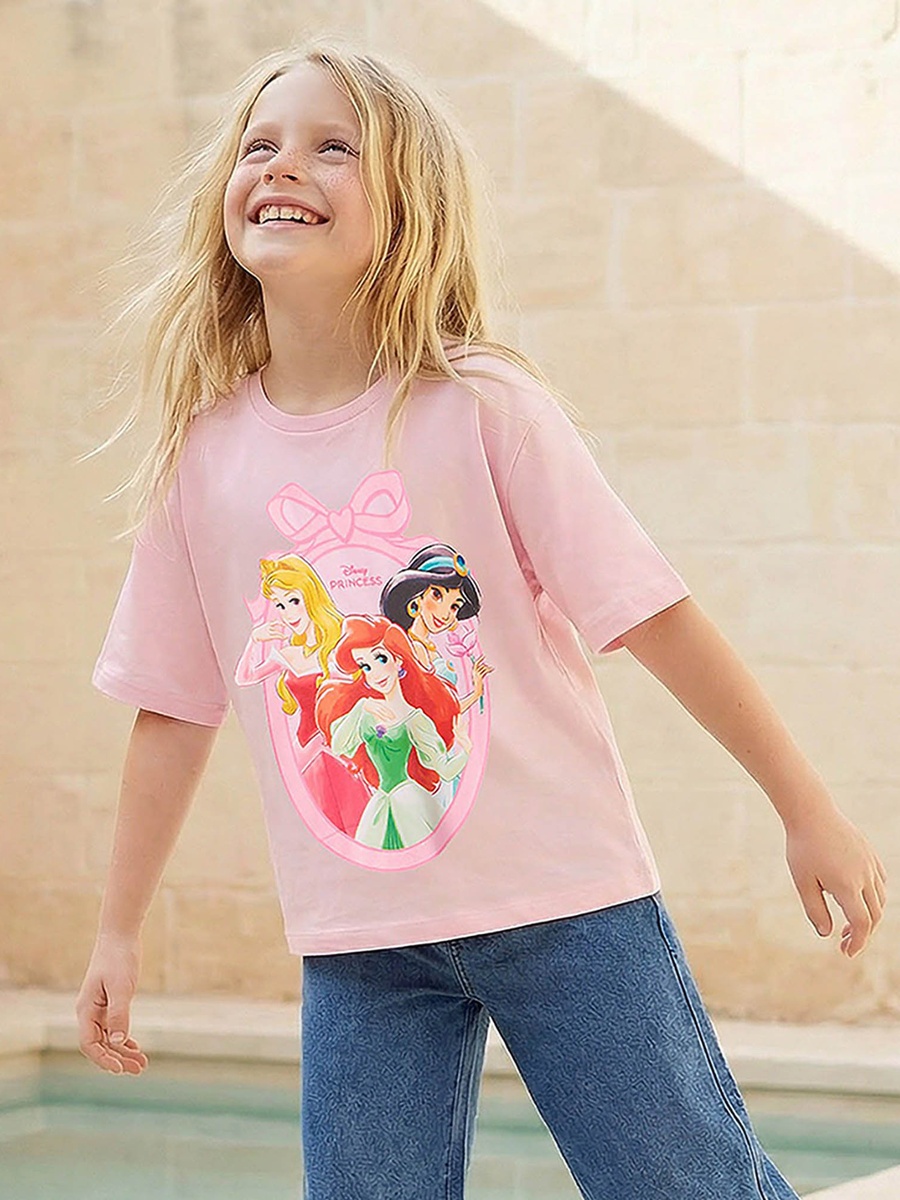 Disney Crew Neck Short Sleeves T-shirt with Princess Print
