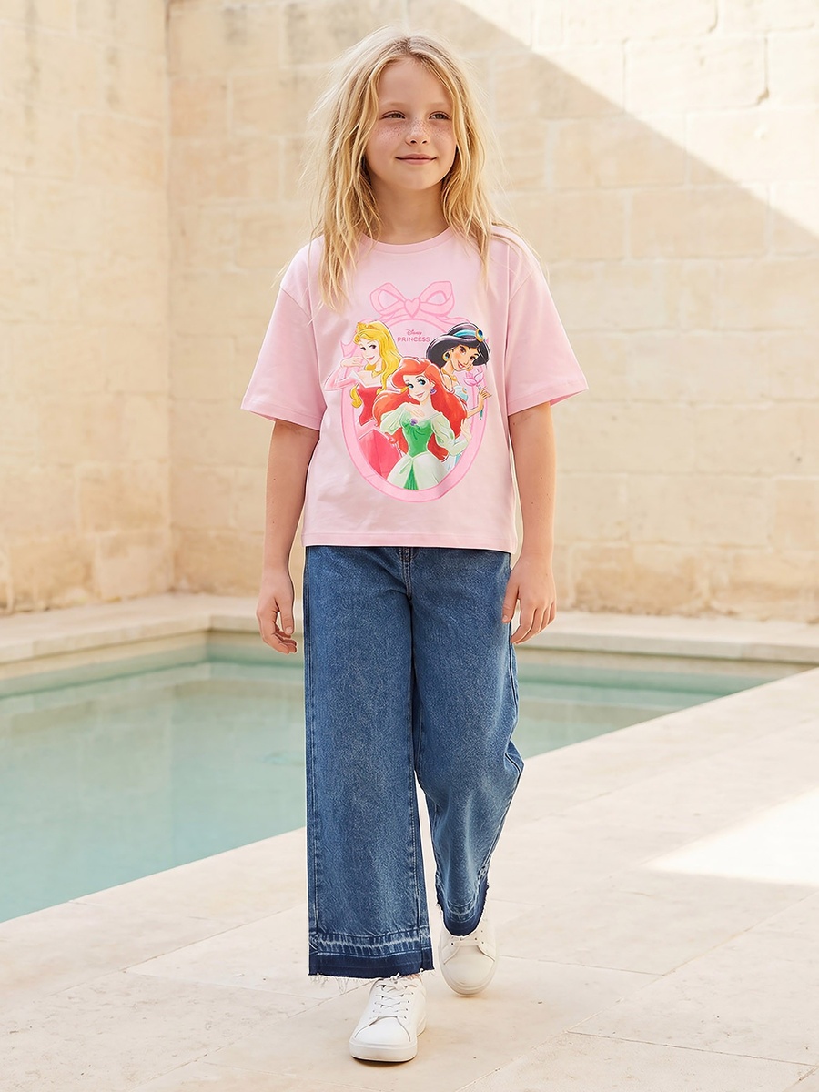 Disney Crew Neck Short Sleeves T-shirt with Princess Print