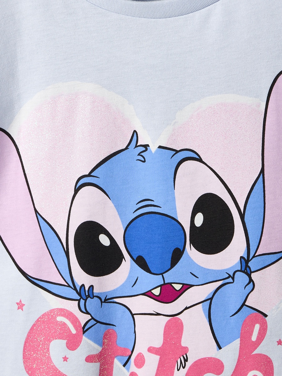 Disney Crew Neck Short Sleeves T-shirt with Stitch Print