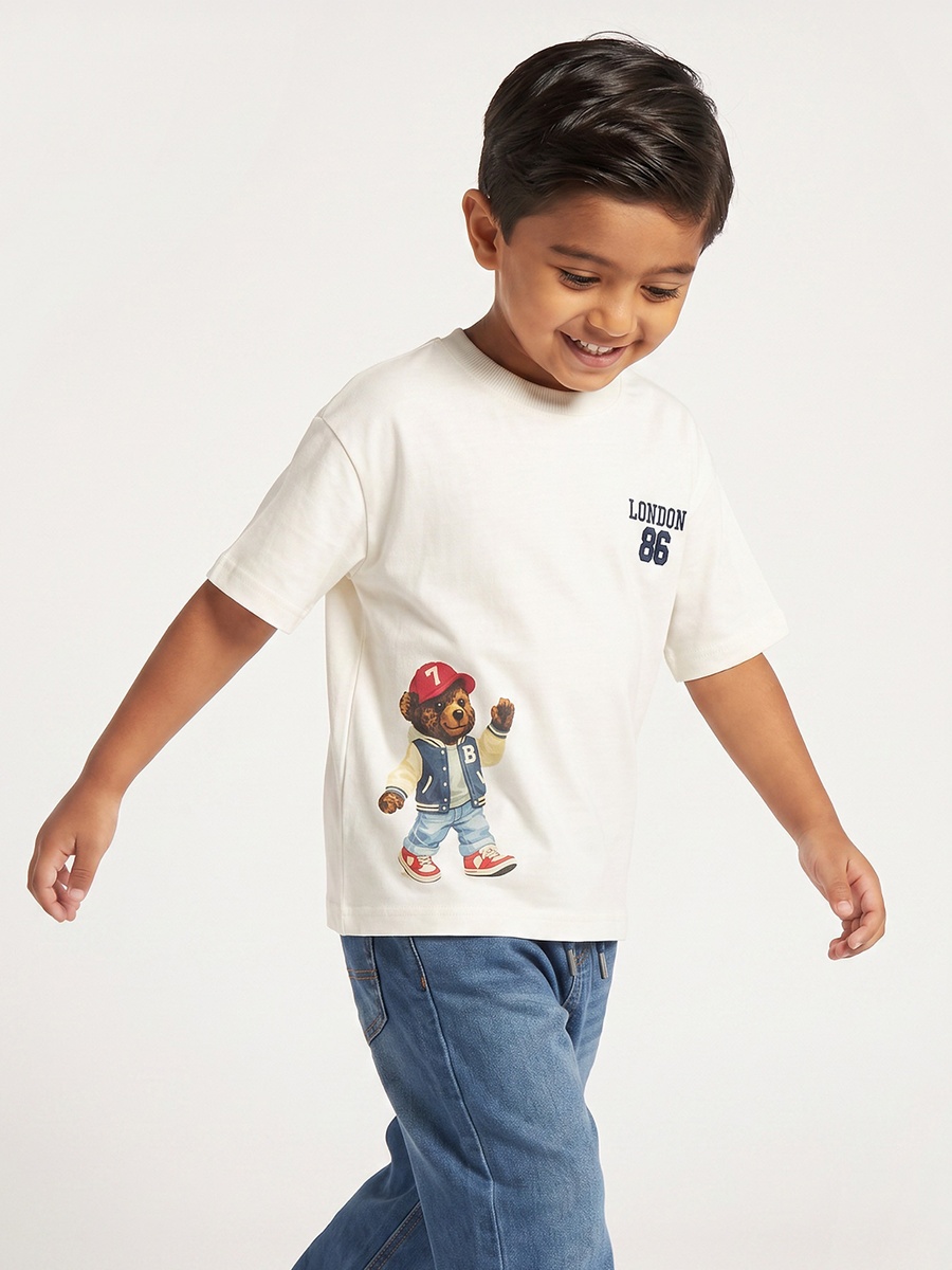 Juniors Crew Neck Short Sleeves T-shirt with Bear Print