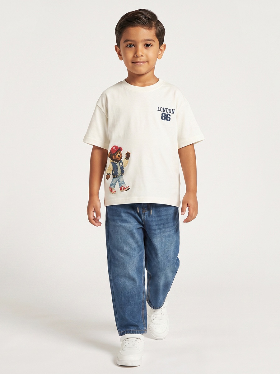 Juniors Crew Neck Short Sleeves T-shirt with Bear Print