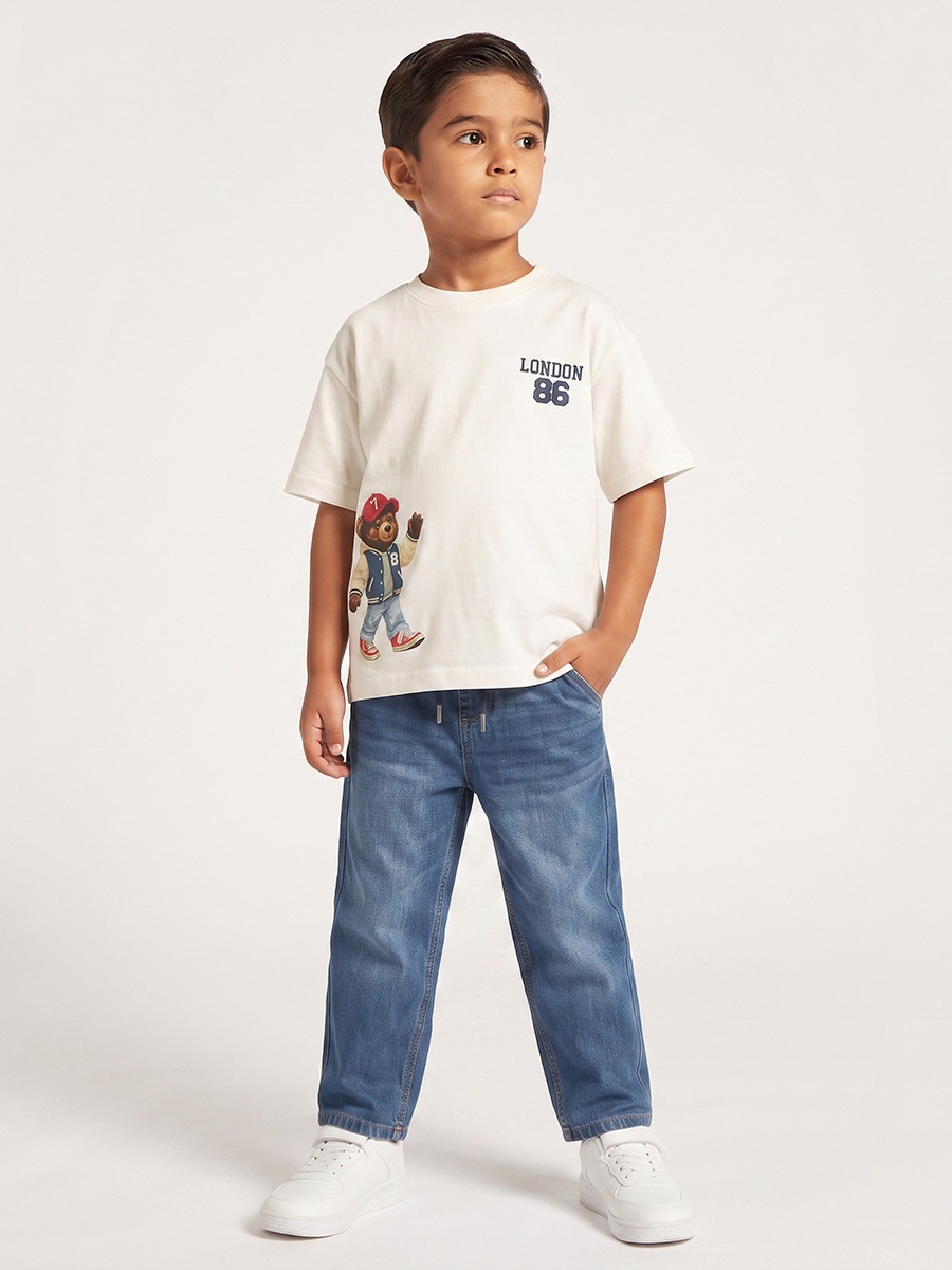 Juniors Crew Neck Short Sleeves T-shirt with Bear Print
