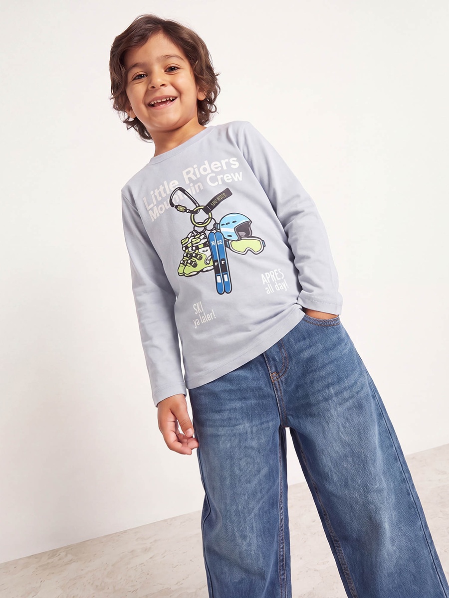 Juniors Crew Neck Long Sleeves T-shirt with Graphic Print