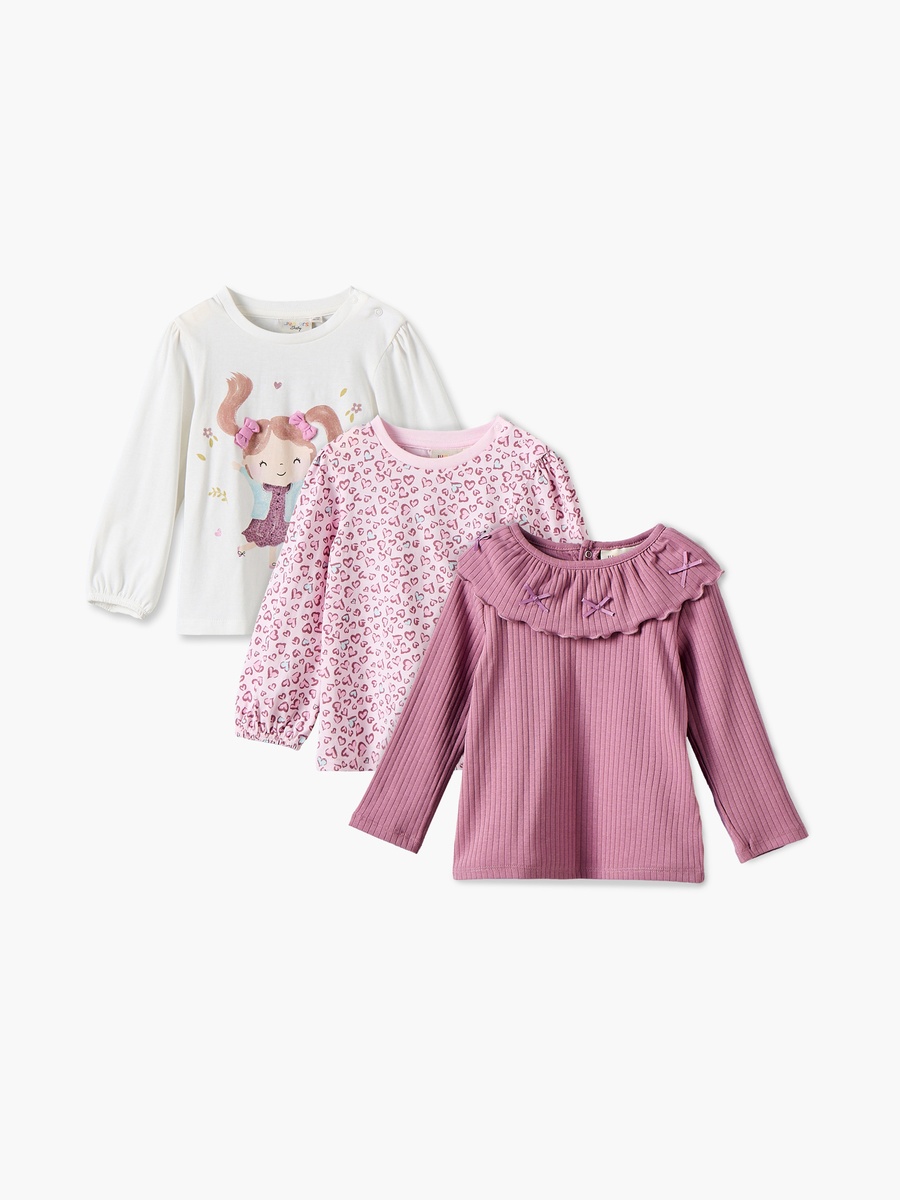 Pack of 3 Juniors Crew Neck Long Sleeves T-shirt with Bow Print