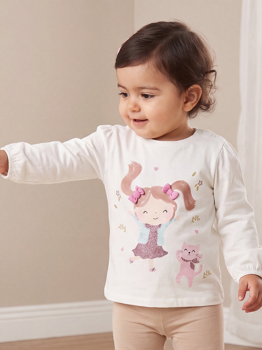 Pack of 3 Juniors Crew Neck Long Sleeves T-shirt with Bow Print