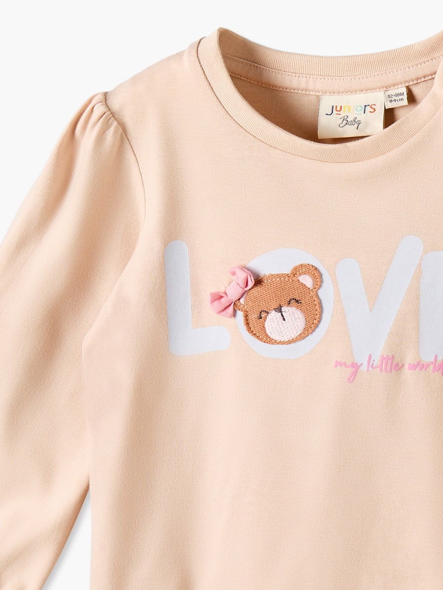 Pack of 3 Juniors Round Neck Long Sleeves T-shirt with Teddy Bear Print