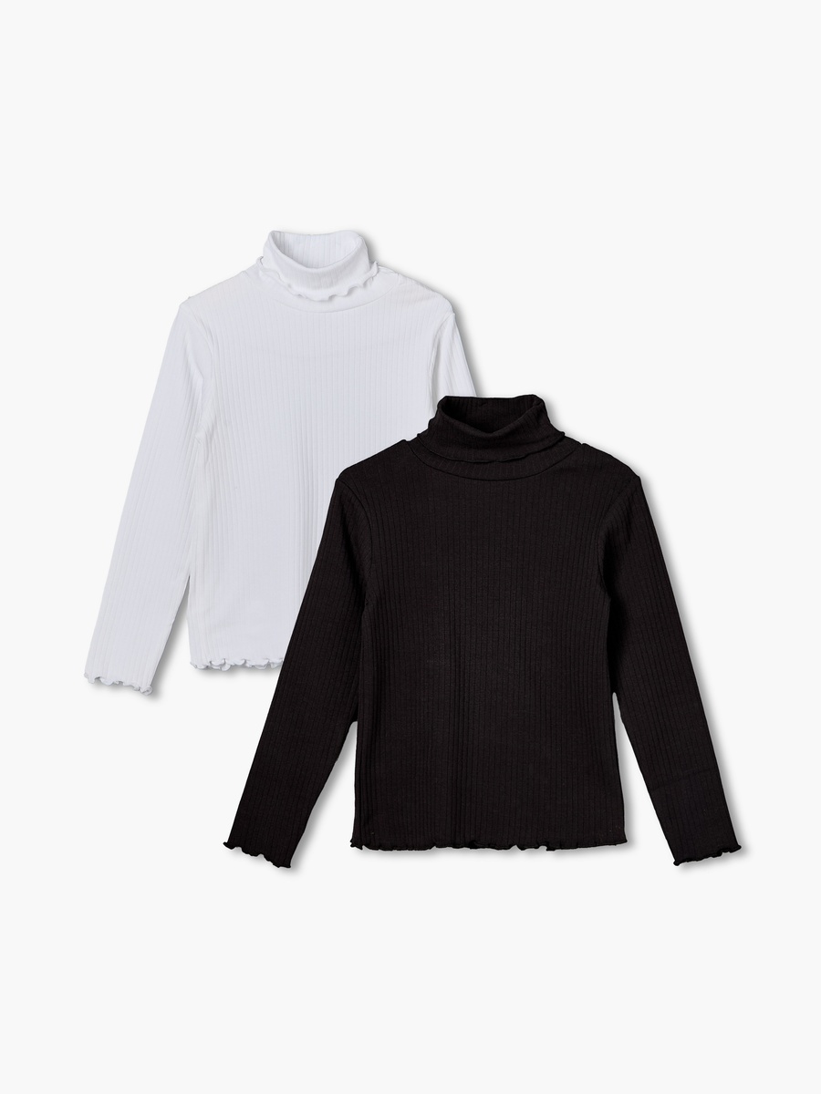 Pack of 2 Juniors Turtleneck Long Sleeves T-shirt with Ribbed Finish