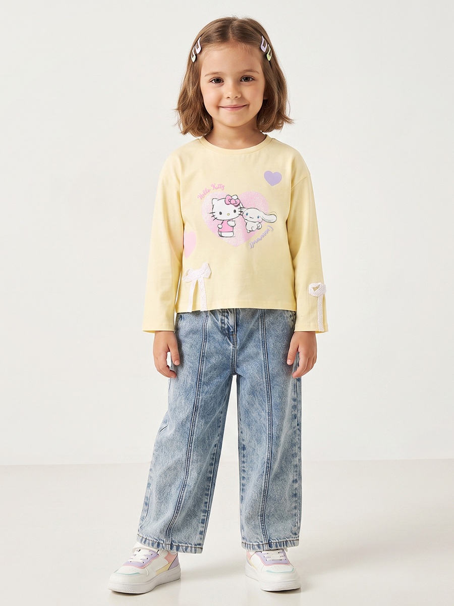 Sanrio Round Neck Long Sleeves T-shirt with Hello Kitty Print