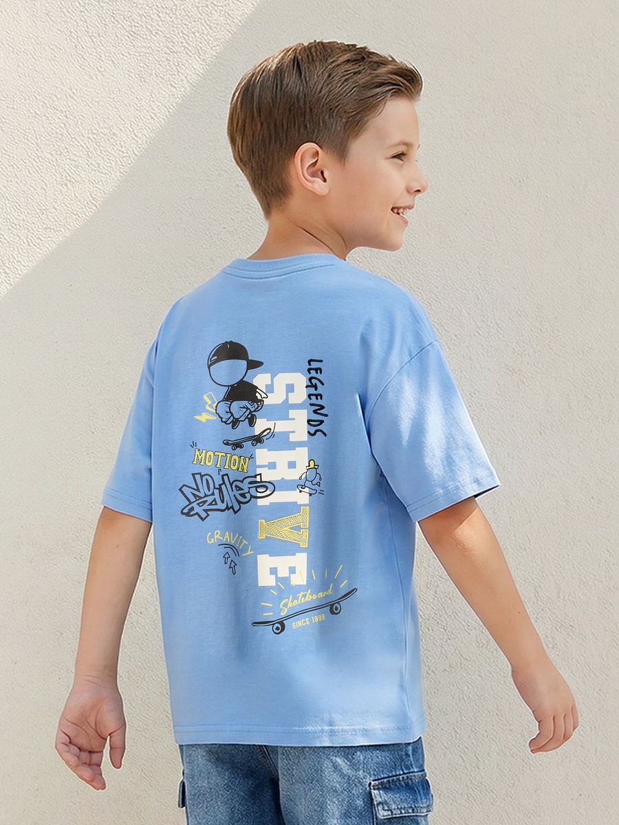 Juniors Crew Neck Short Sleeves T-shirt with Skateboard Print