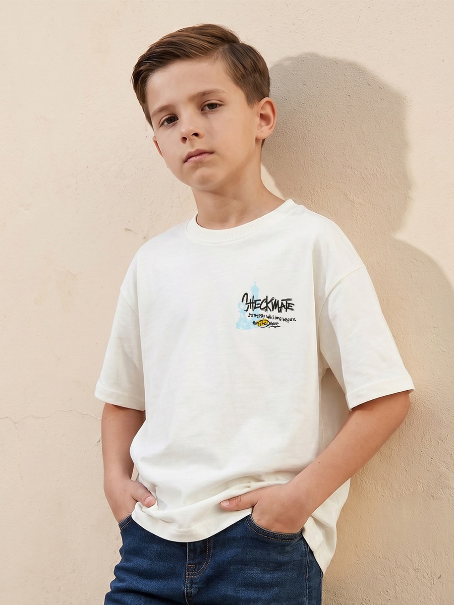 Juniors Crew Neck Short Sleeves T-shirt with Chess Print