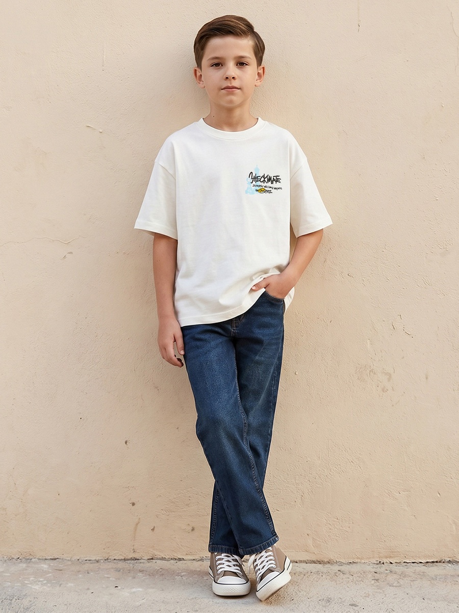 Juniors Crew Neck Short Sleeves T-shirt with Chess Print