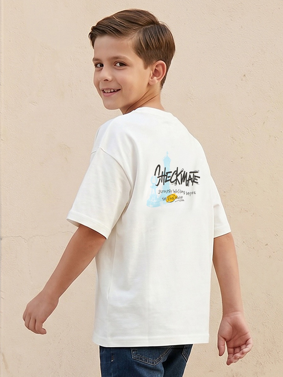 Juniors Crew Neck Short Sleeves T-shirt with Chess Print