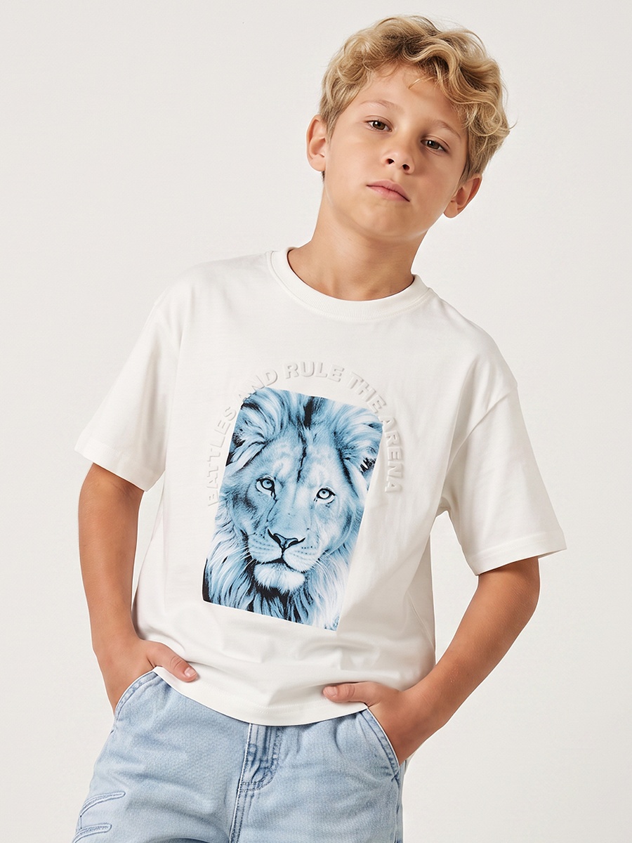 Juniors Crew Neck Short Sleeves T-shirt with Lion Print