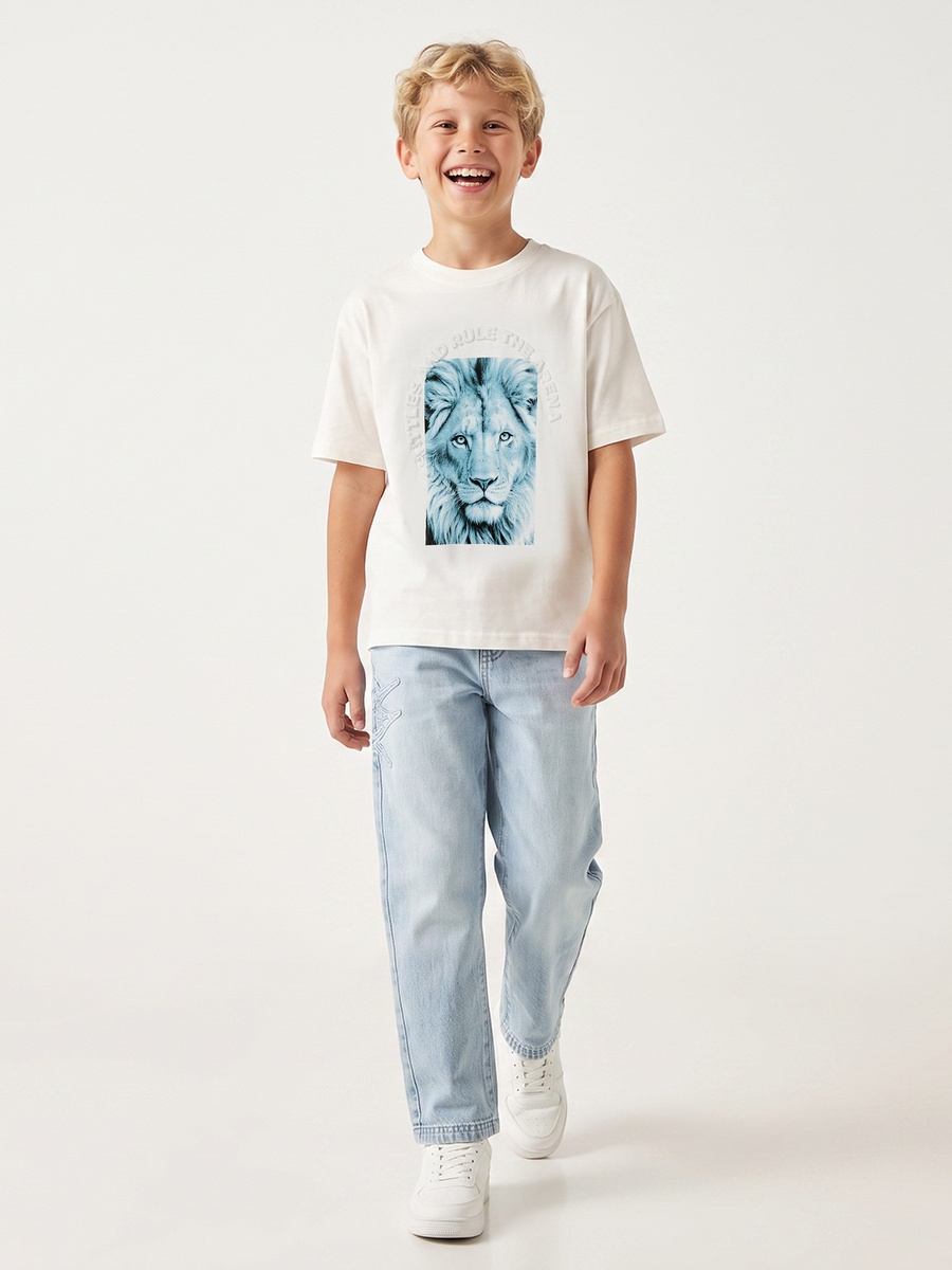Juniors Crew Neck Short Sleeves T-shirt with Lion Print