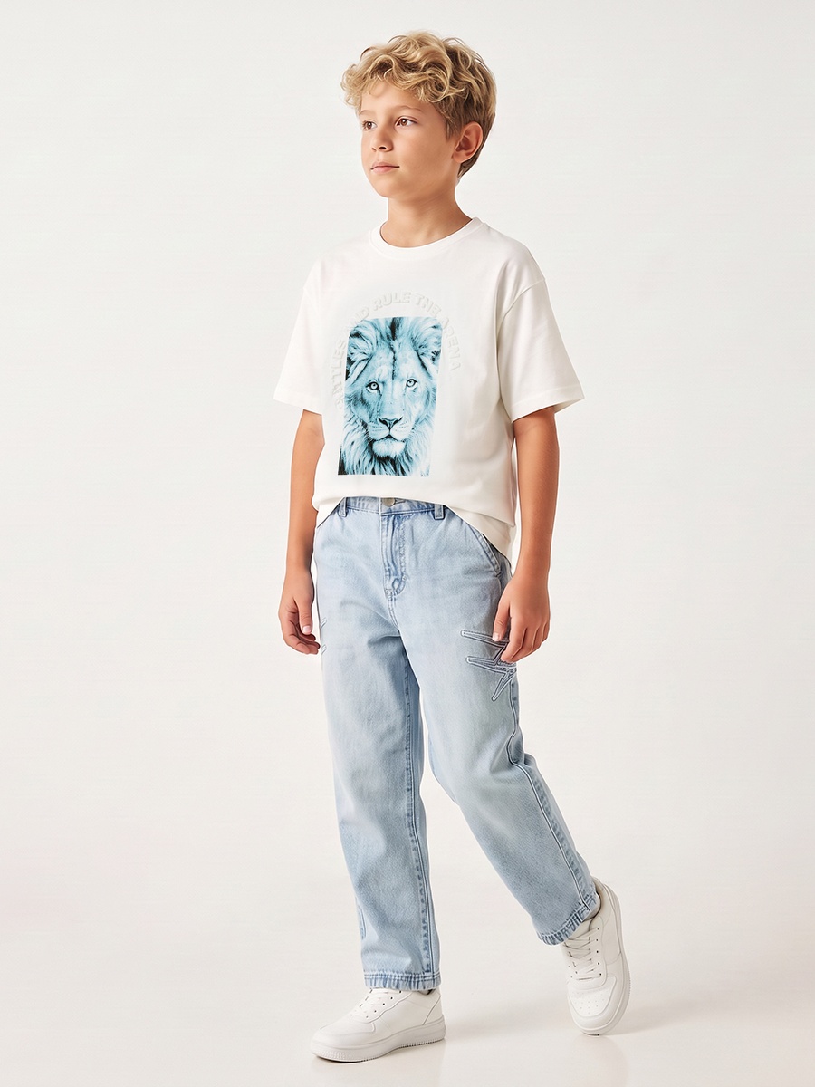Juniors Crew Neck Short Sleeves T-shirt with Lion Print